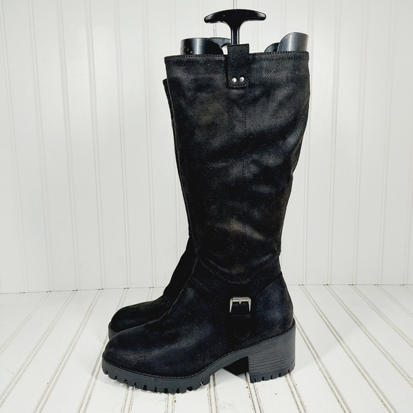 NEW Bella Vita Women's Lorielle Black Leather Buckle Tall Heeled Boots M355